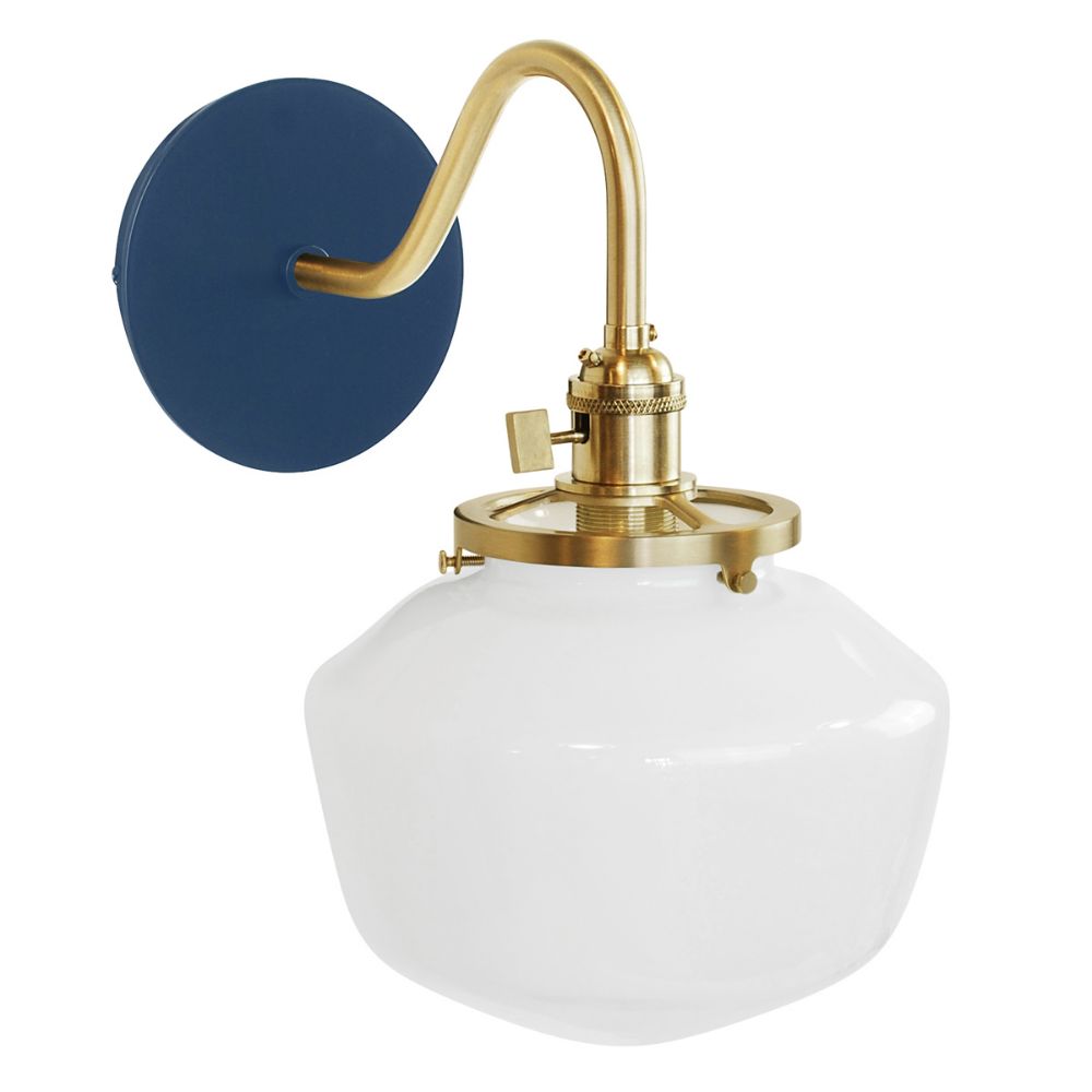 Montclair Lightworks SCL413-50-91 Uno 8" wall sconce, with Schoolhouse glass shade,  Navy with Brushed Brass hardware